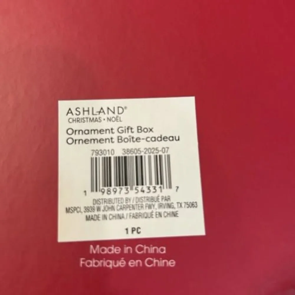 Ashland Christmas Ornament Striped Cardboard Gift Box Pink Red Gold